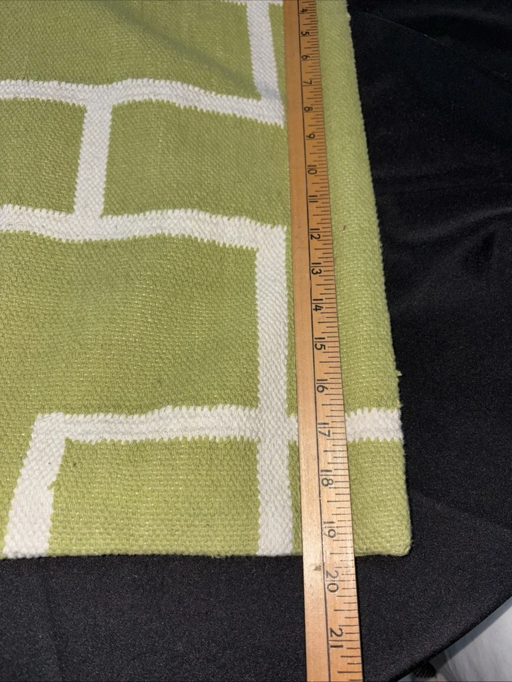 Green Geometric Accent Pillow with Cream Grid